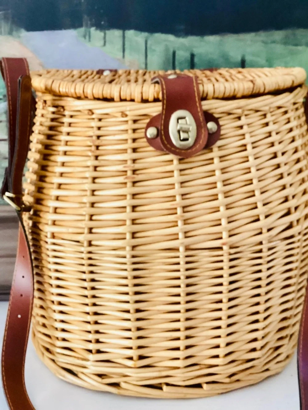 Wicker Mushroom Foraging Basket Crossbody Bag W/lid Shoulder Strap Storage Decor